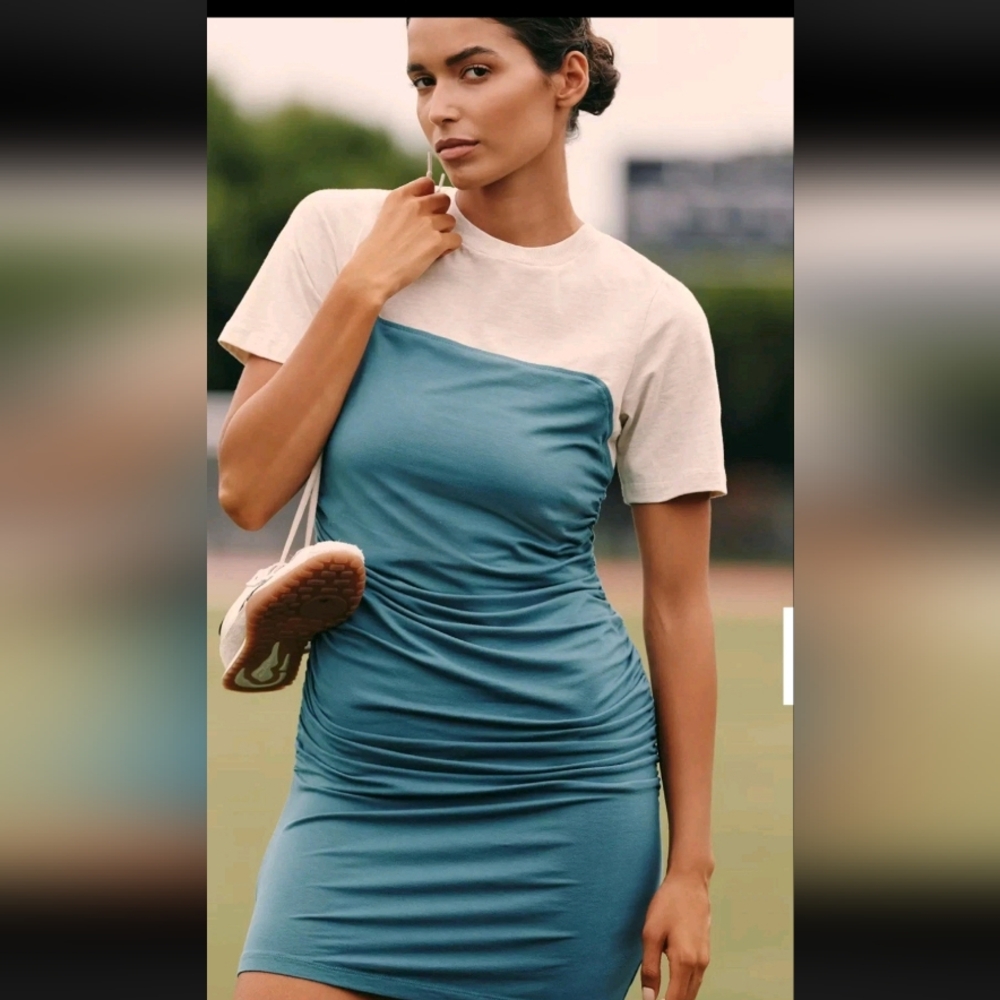 Anthropologie Daily Practice Colorblock Side-Ruched Mini Dress Size